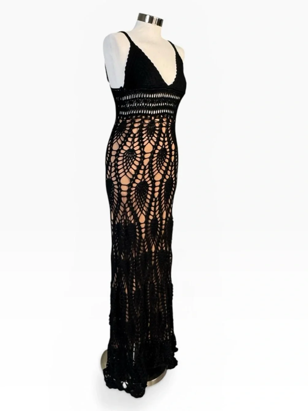 JLUXLABEL GREAT ESCAPE CROCHET MAXI DRESS LINED BODYCON BOHO GLAM **NWOT** - Picture 4 of 16